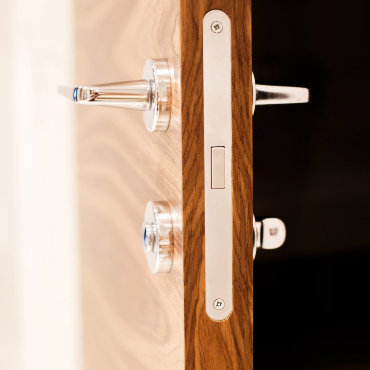 interior wooden door with a handle close